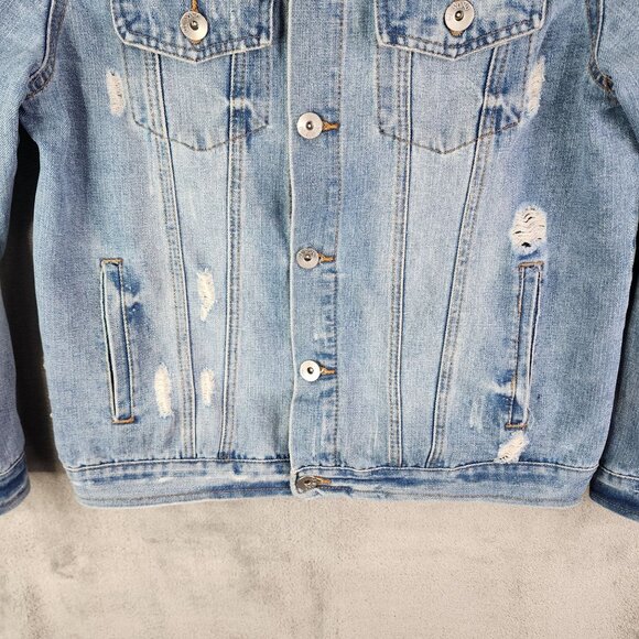 Womens Ci Sono Denim Collection Blue Jean Jacket Distressed Button Up Size S - Picture 3 of 11
